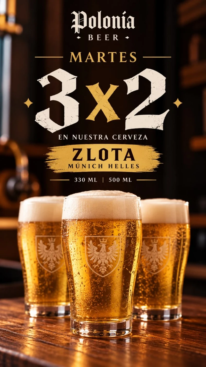 Martes 3x2 en ZLOTA Munich Helles, 330 ml y 500 ml